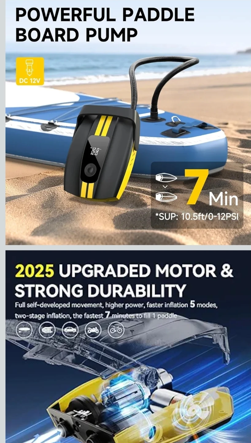 New 50PSI Paddle Board Pump Electric Portable, Sup Pump