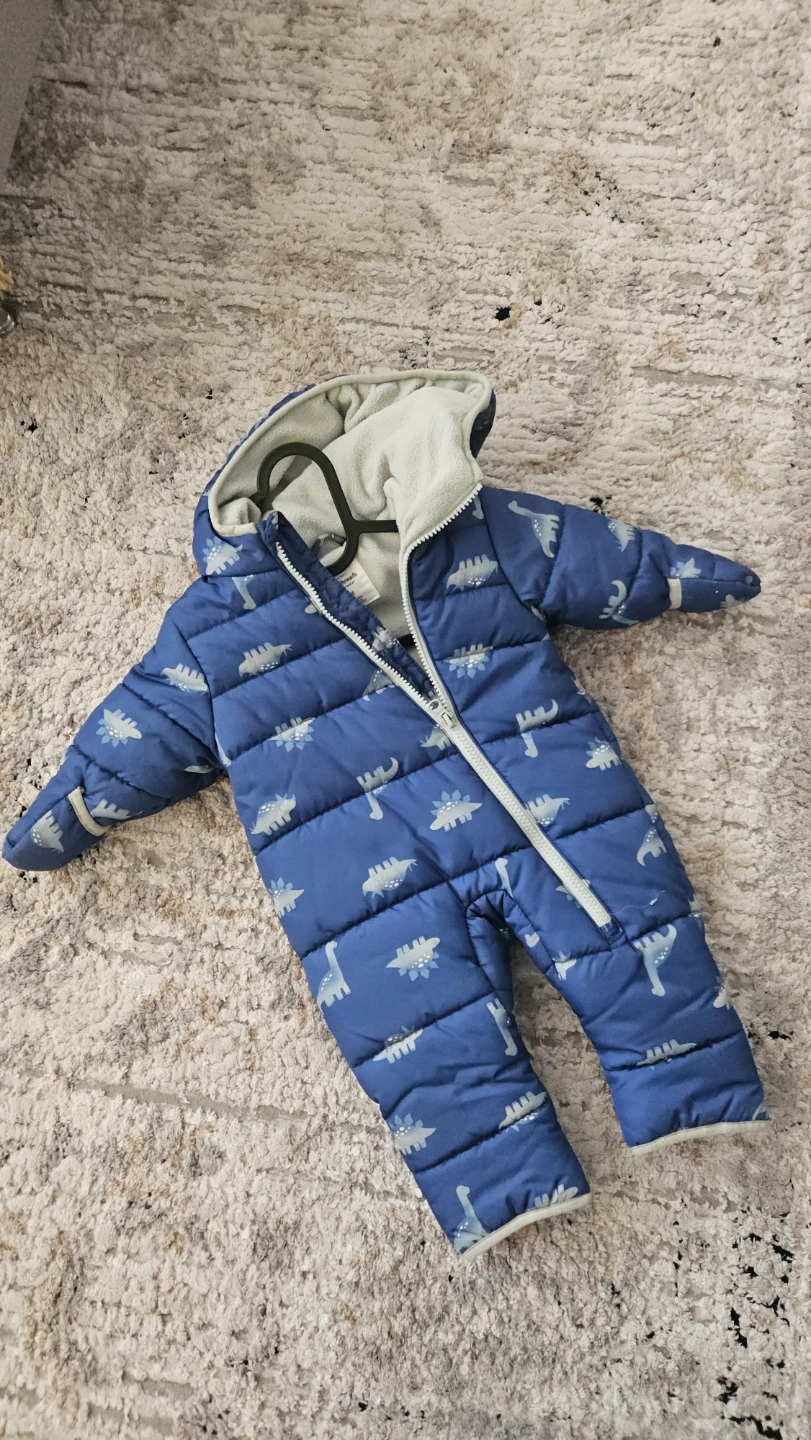 Blue Dinosaur Puffer Snowsuit for Baby