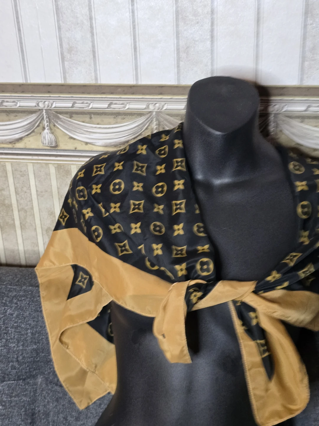 LV inspired Black and Gold Monogram Shawl