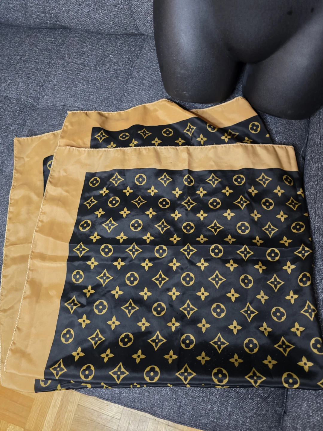 LV inspired Black and Gold Monogram Shawl - photo 2