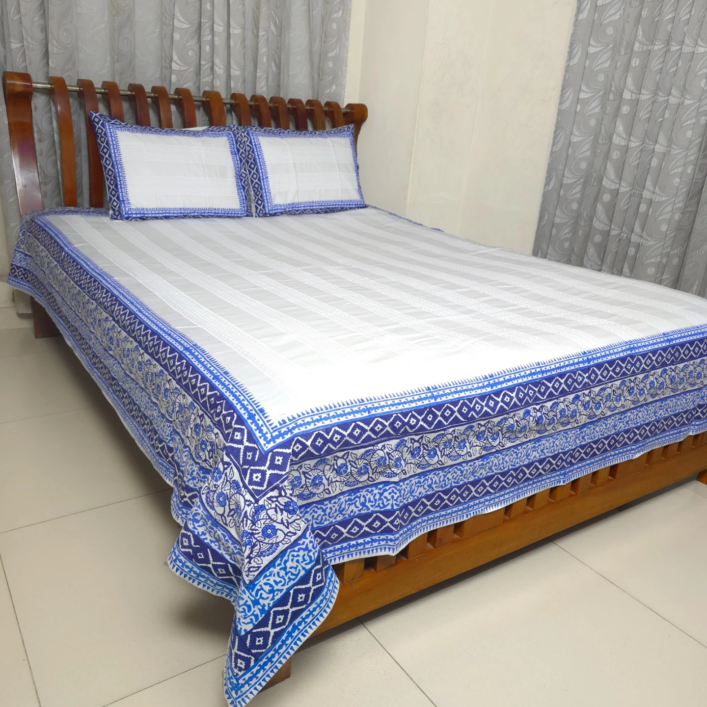 Block printed Bed Sheet Set with Pillowcases