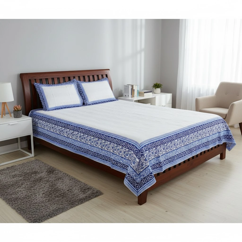 Block printed Bed Sheet Set with Pillowcases - photo 5
