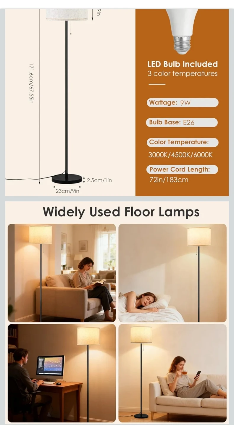 Black Standing Floor Lamp with LED Bulb - photo 3