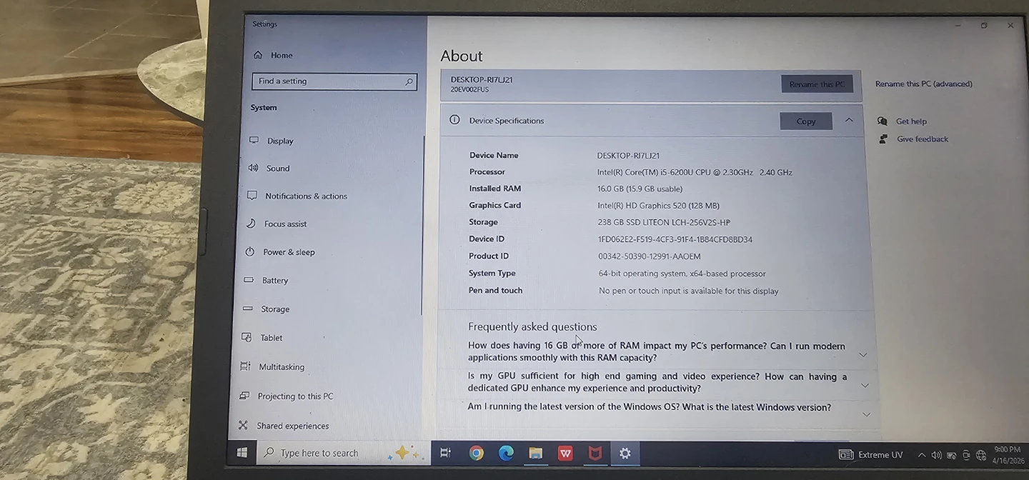 Lenovo ThinkPad Laptop 16GB RAM 238GB SSD - photo 5