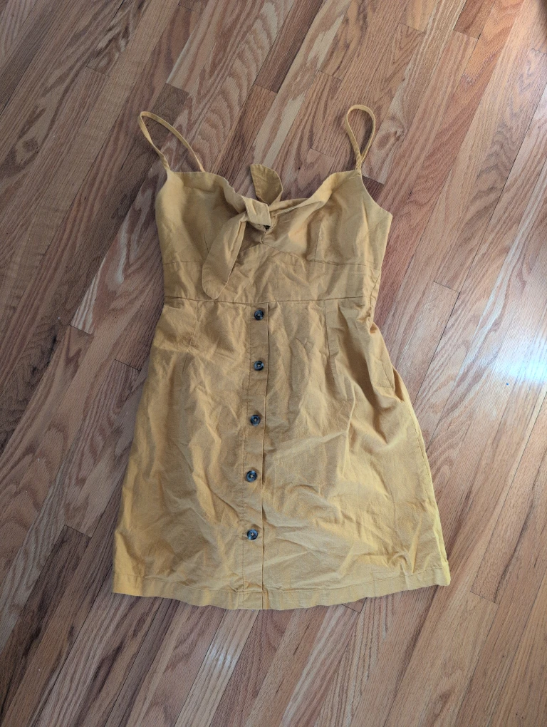 Yellow Button Front Tie Front Mini Dress