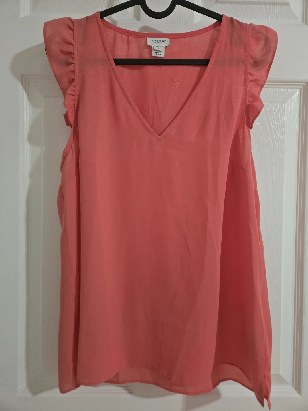 J.Crew Coral Ruffle Sleeve V-Neck Top