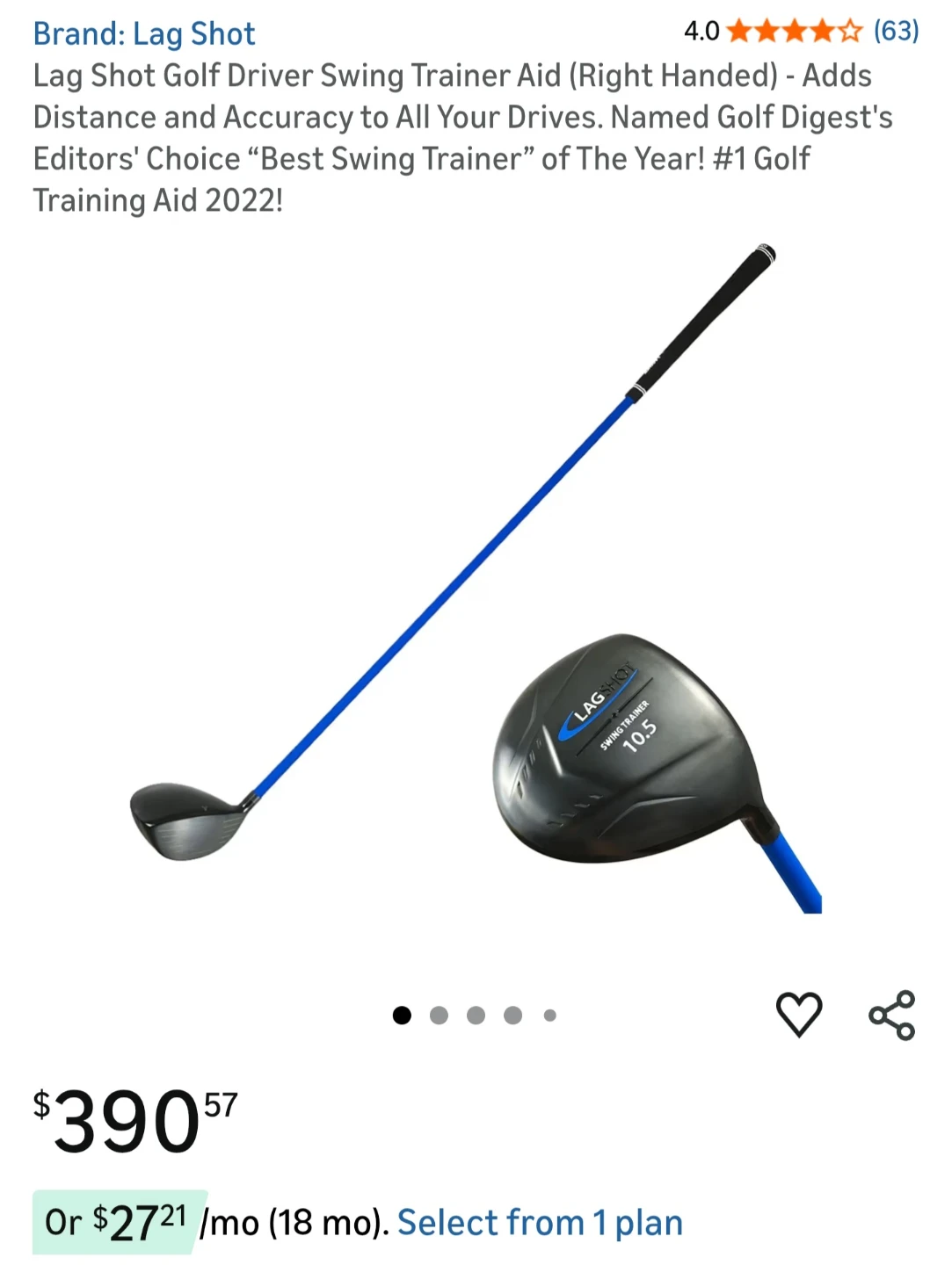 Lag Shot Golf Swing Trainer Aid Right Handed