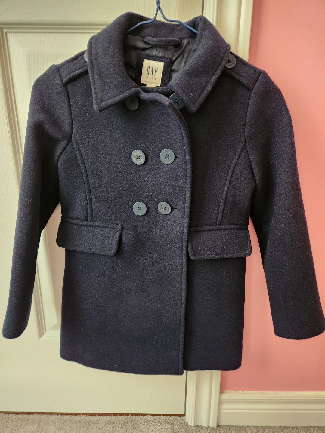 GAP Kids Navy Double-Breasted Wool Blend Coat