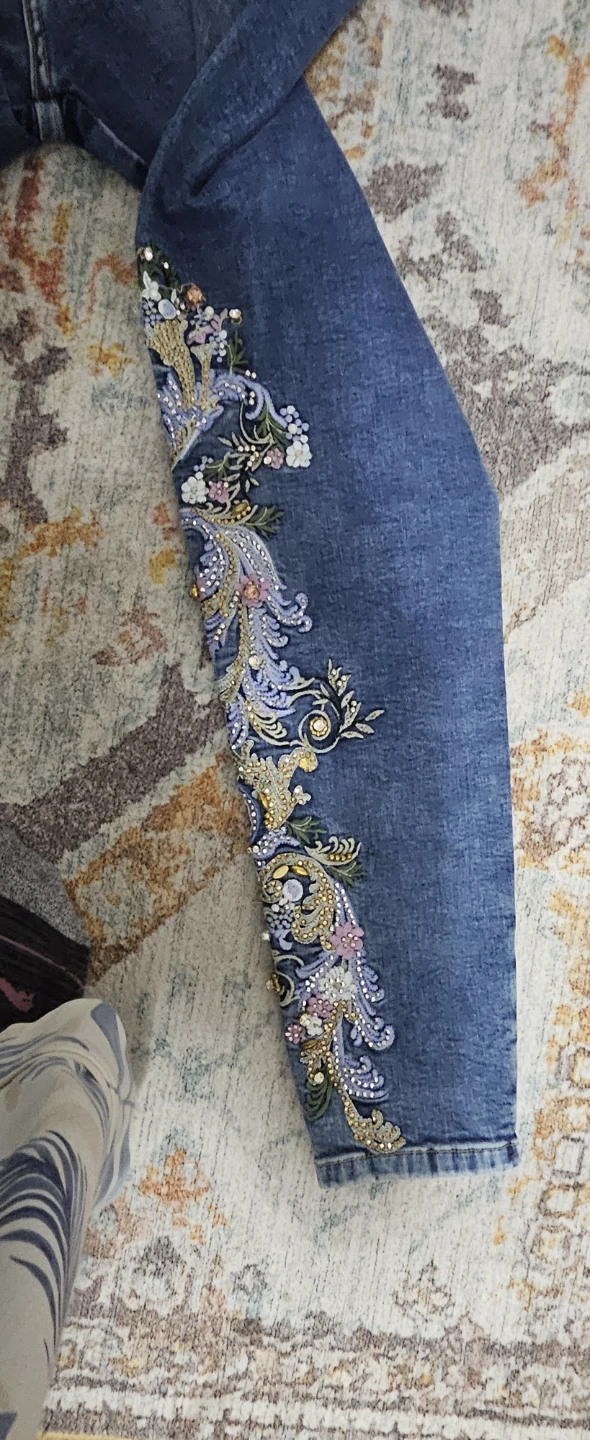 Rhinestone Embellished Blue Denim Jeans - photo 4
