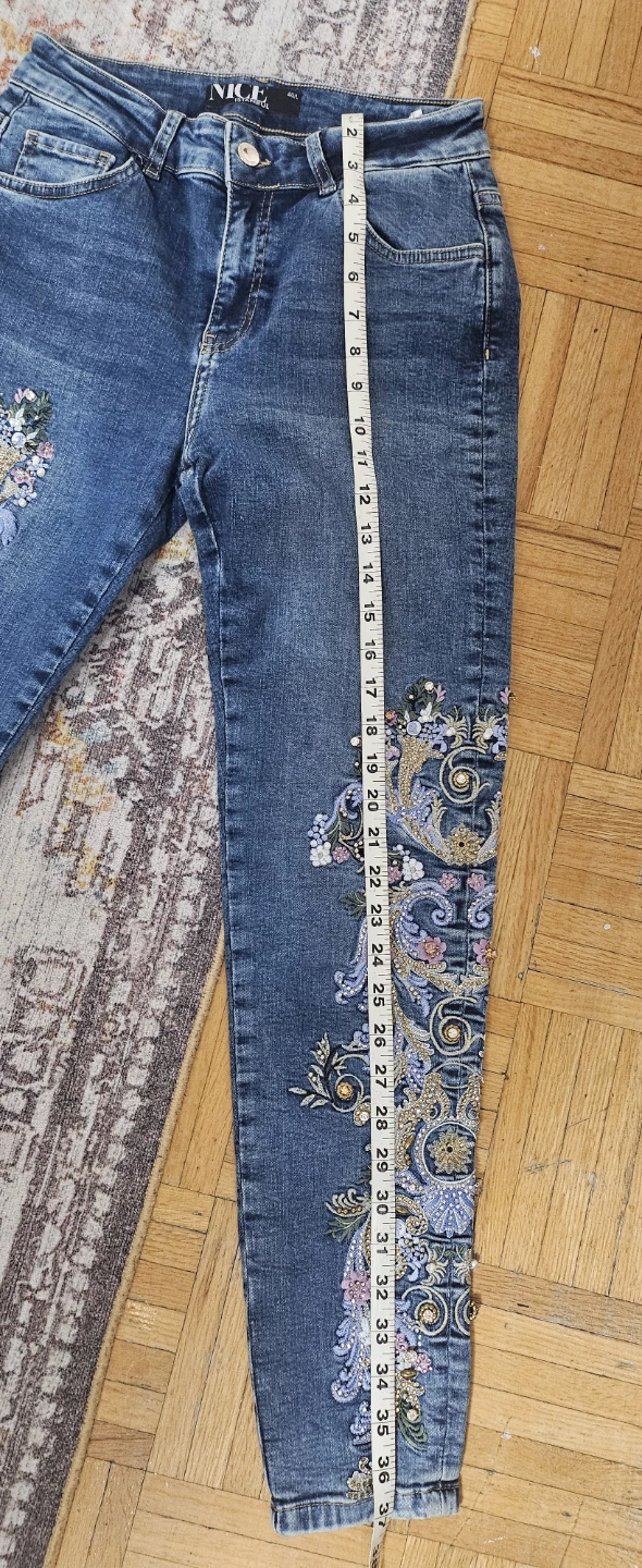 Rhinestone Embellished Blue Denim Jeans - photo 5