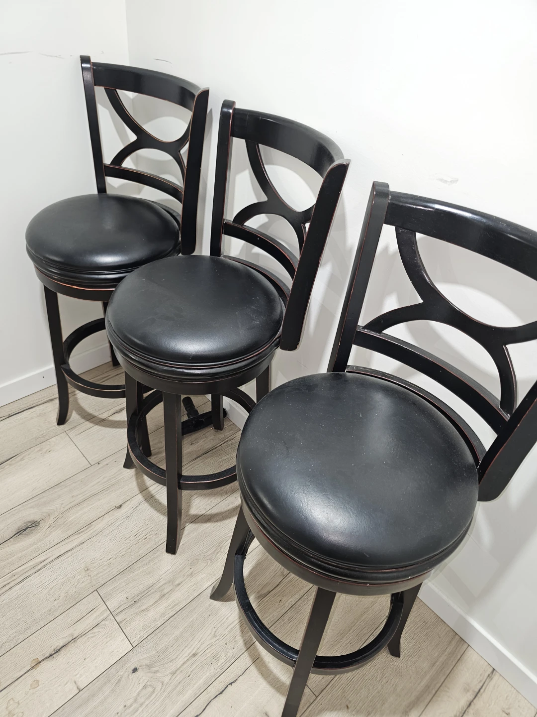 Set of 3 Black Swivel Bar Stools
