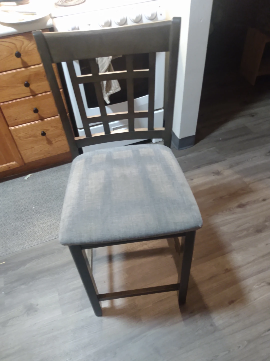 Wooden Dining Chair with Grey Upholstered Seat