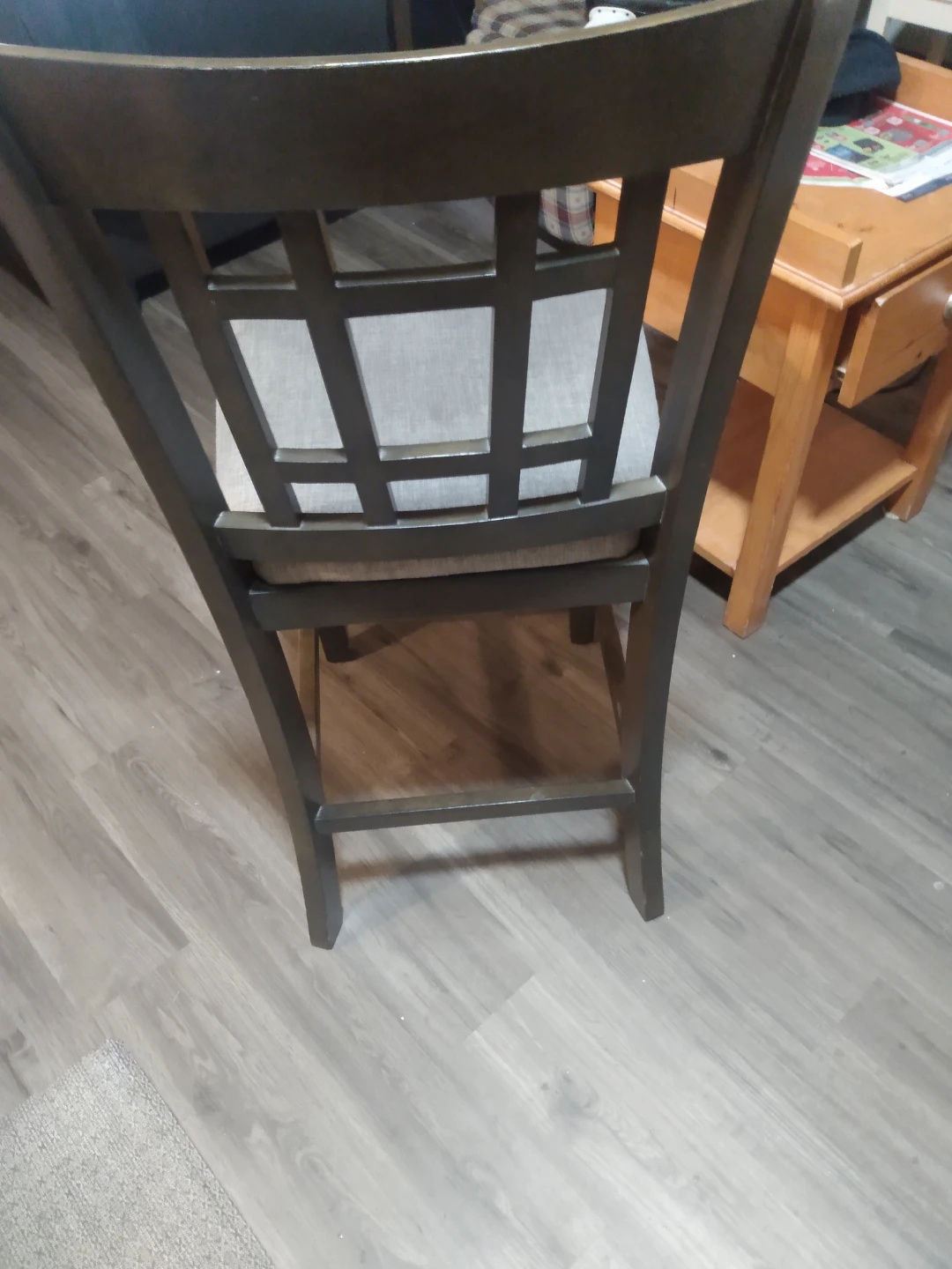 Wooden Dining Chair with Grey Upholstered Seat - photo 2