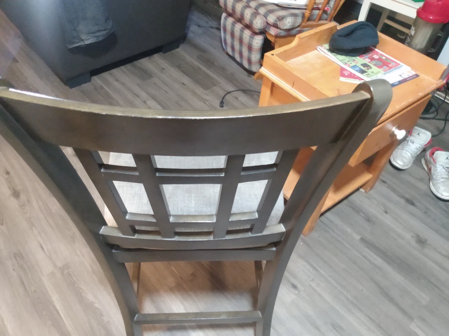 Wooden Dining Chair with Grey Upholstered Seat - photo 3