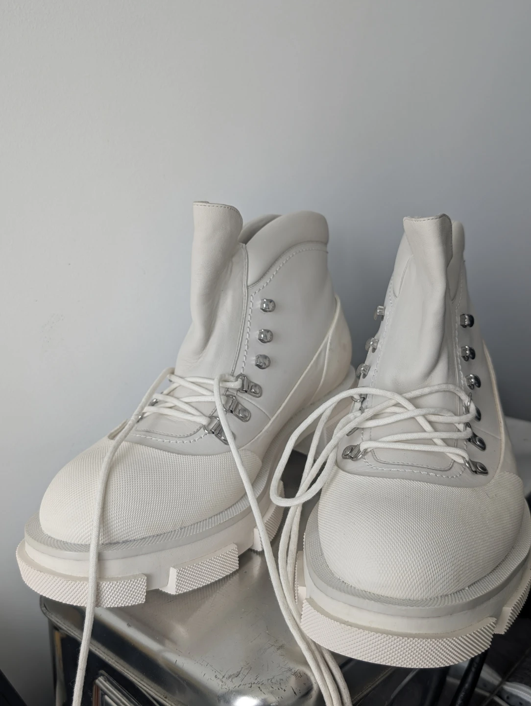 CLERGERIE x BOTH White Leather Lace-up Boots Size 40