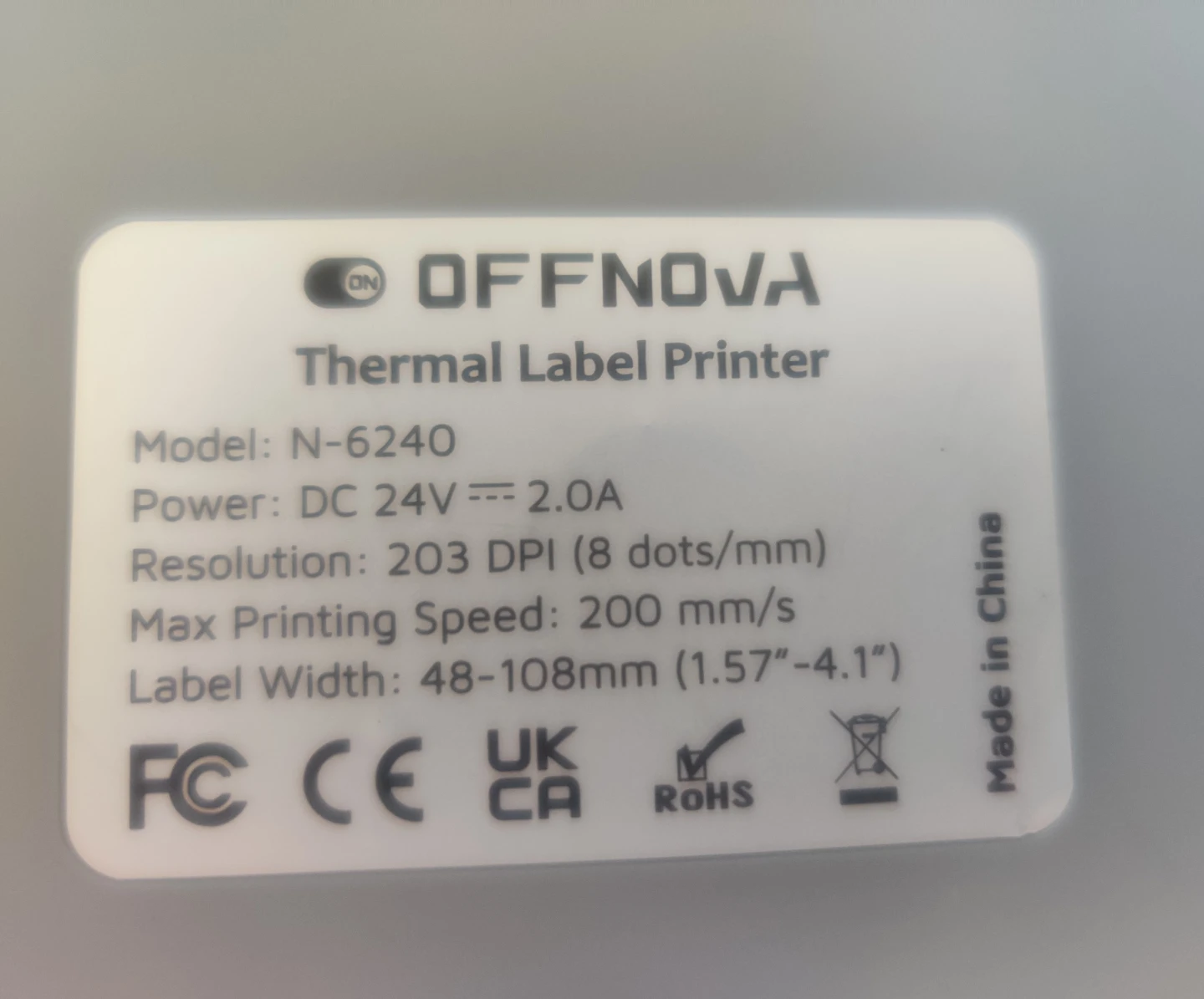 OFFNOVA Thermal Label Printer Model N-6240 - photo 3