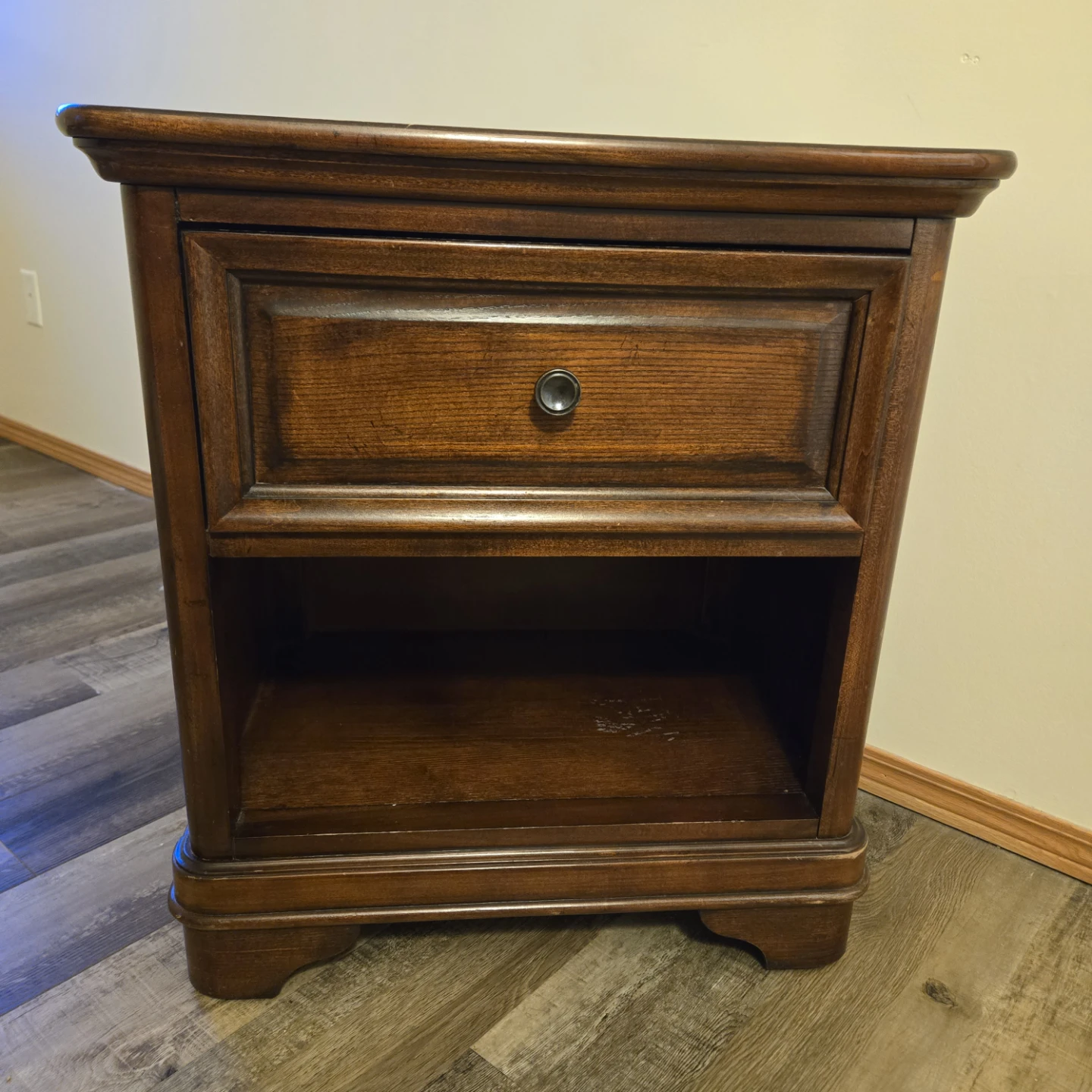 Dark Wood Nightstand with Drawer
