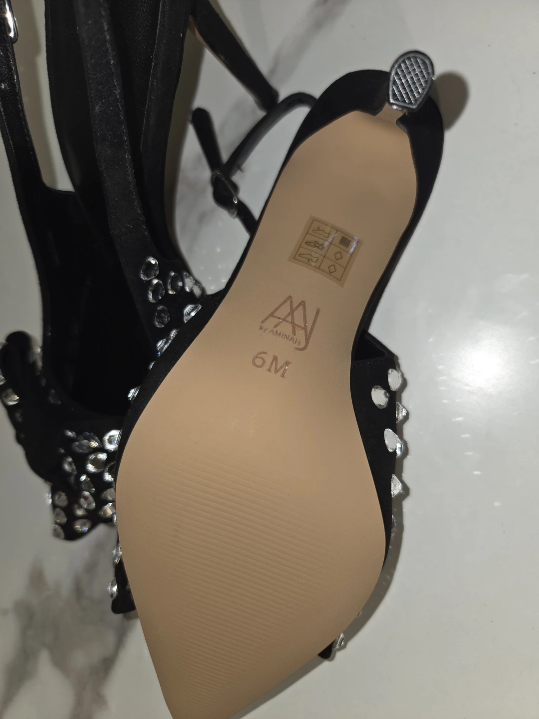 Aaj By Amina Women's Black Rhinestone Bow Slingback Heels - photo 2