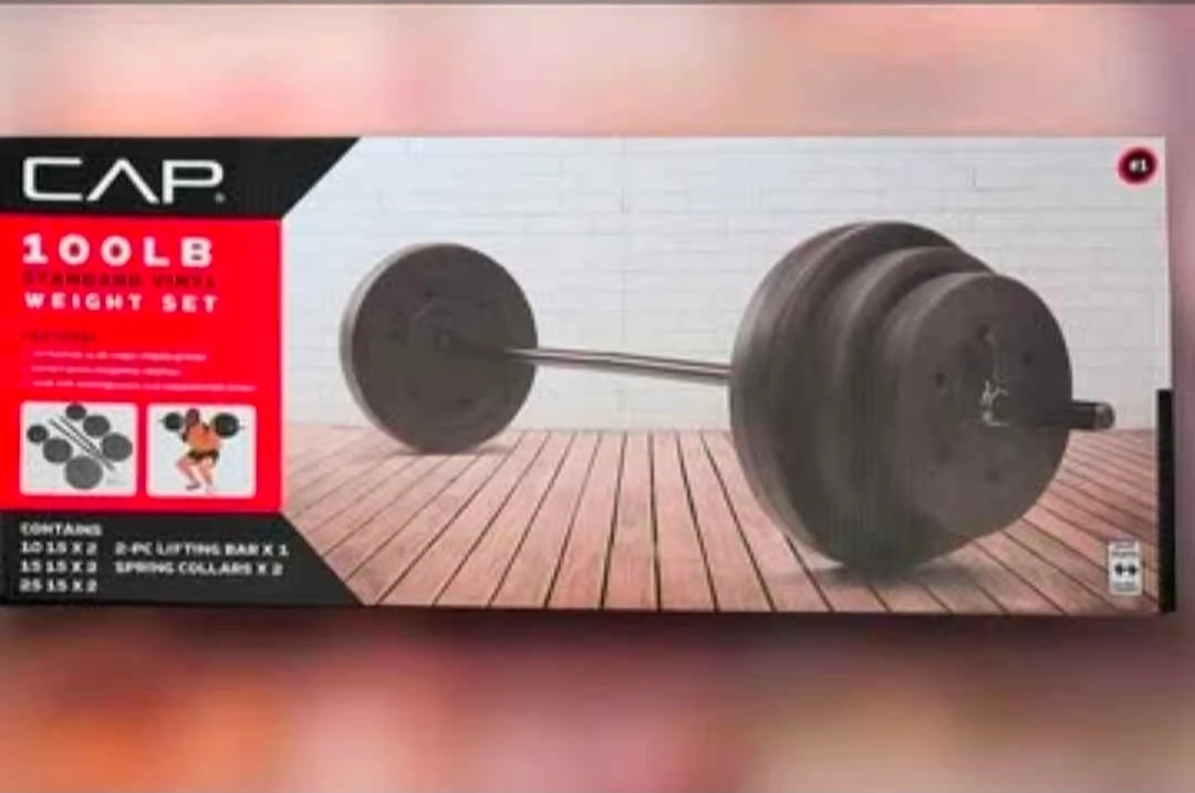 100lb Vinyl Weight Plates with Barbell Set from CAP - New!