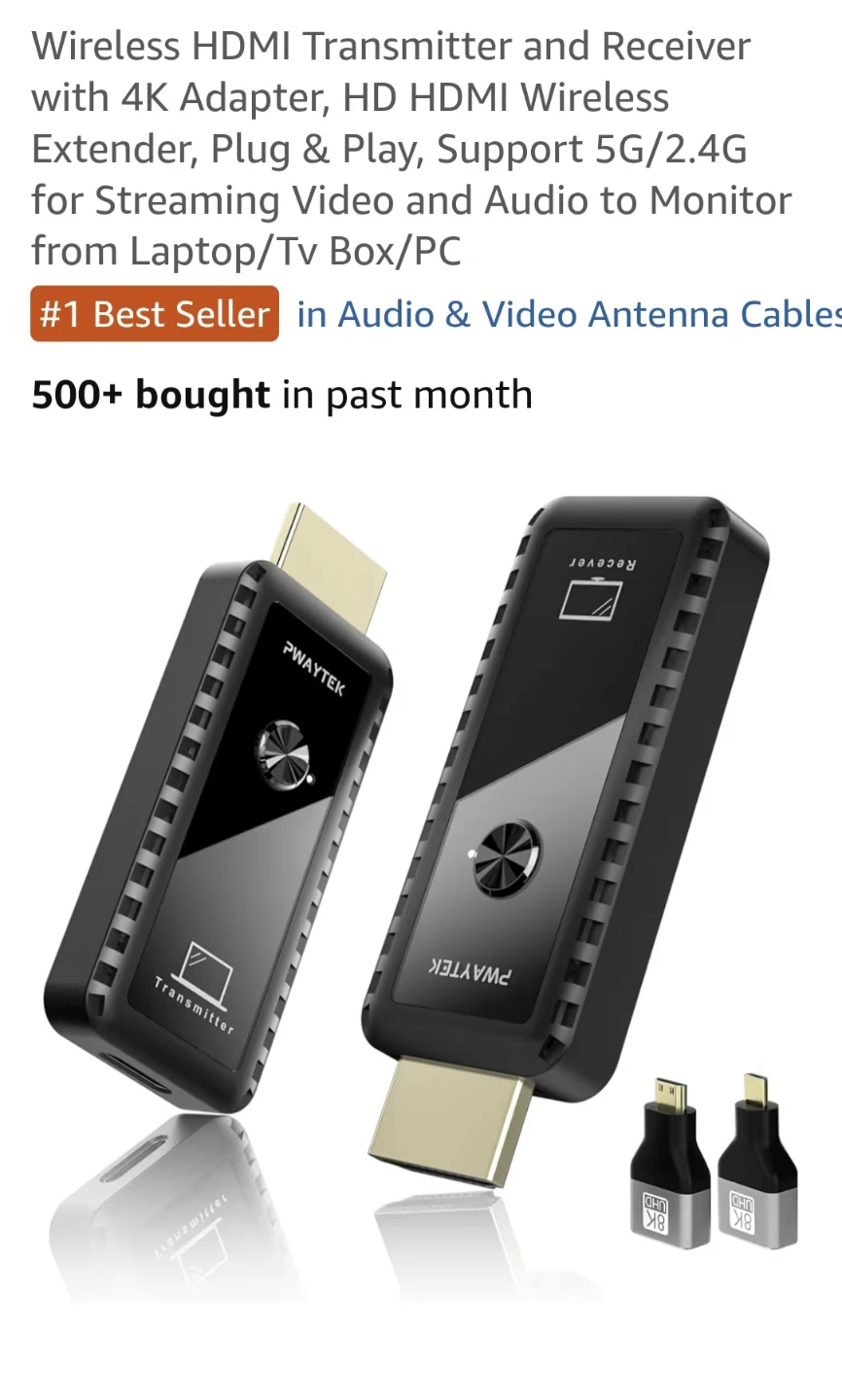 Pwaytek Wireless HDMI Transmitter and Receiver with 4K Adapter