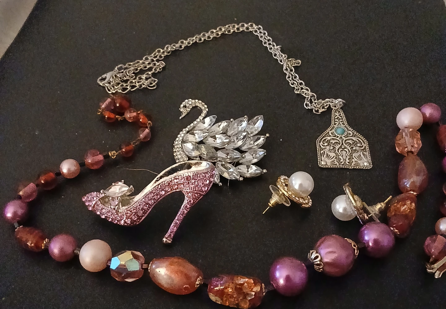 Assorted Costume Jewellery - Brooches, Necklaces, and Earrings