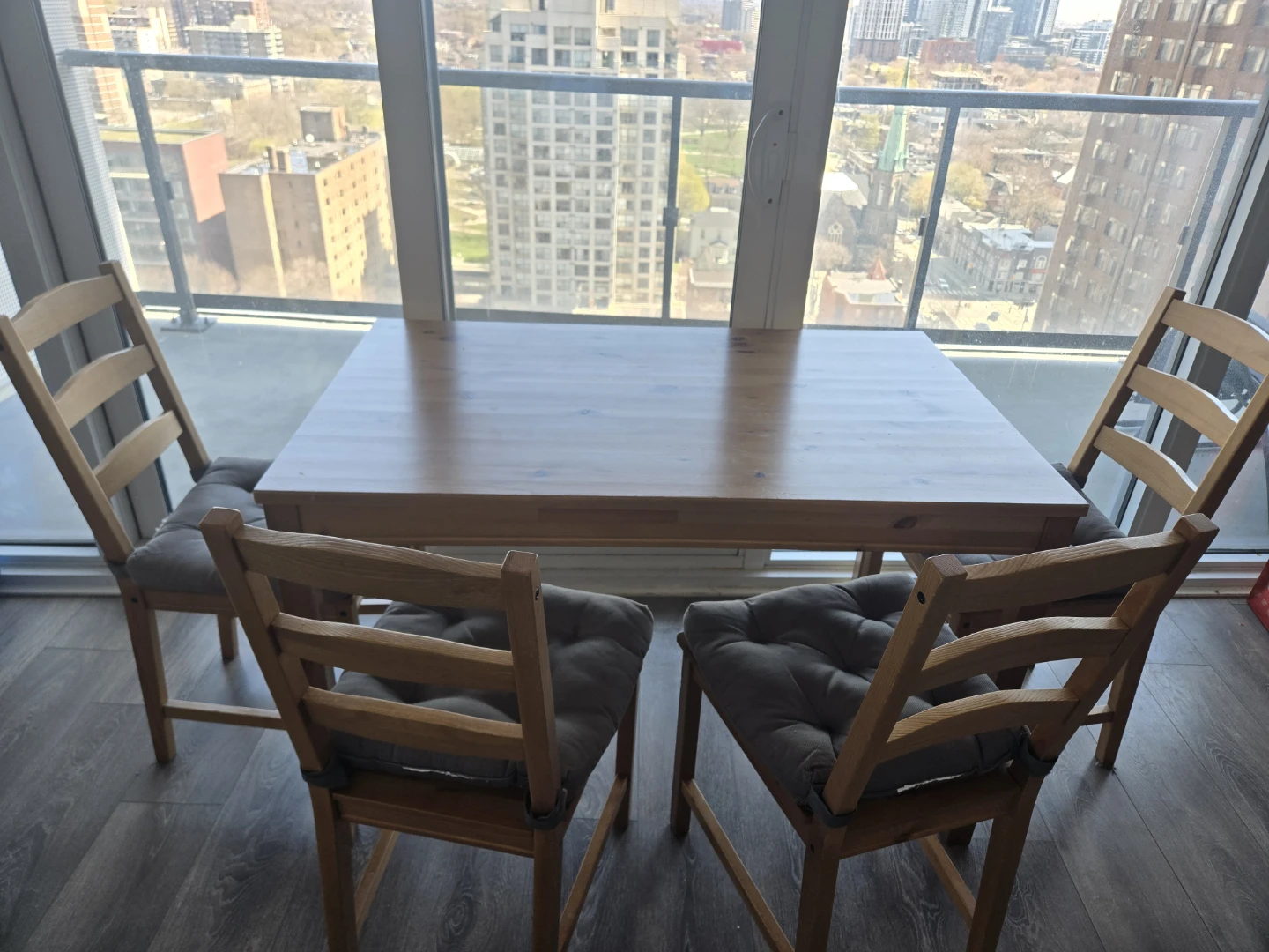 Wooden Dining Table with 4 Chairs and Cushions