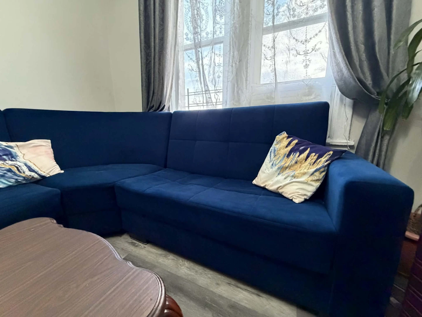 Blue Sectional Sofa with Pillows - photo 4