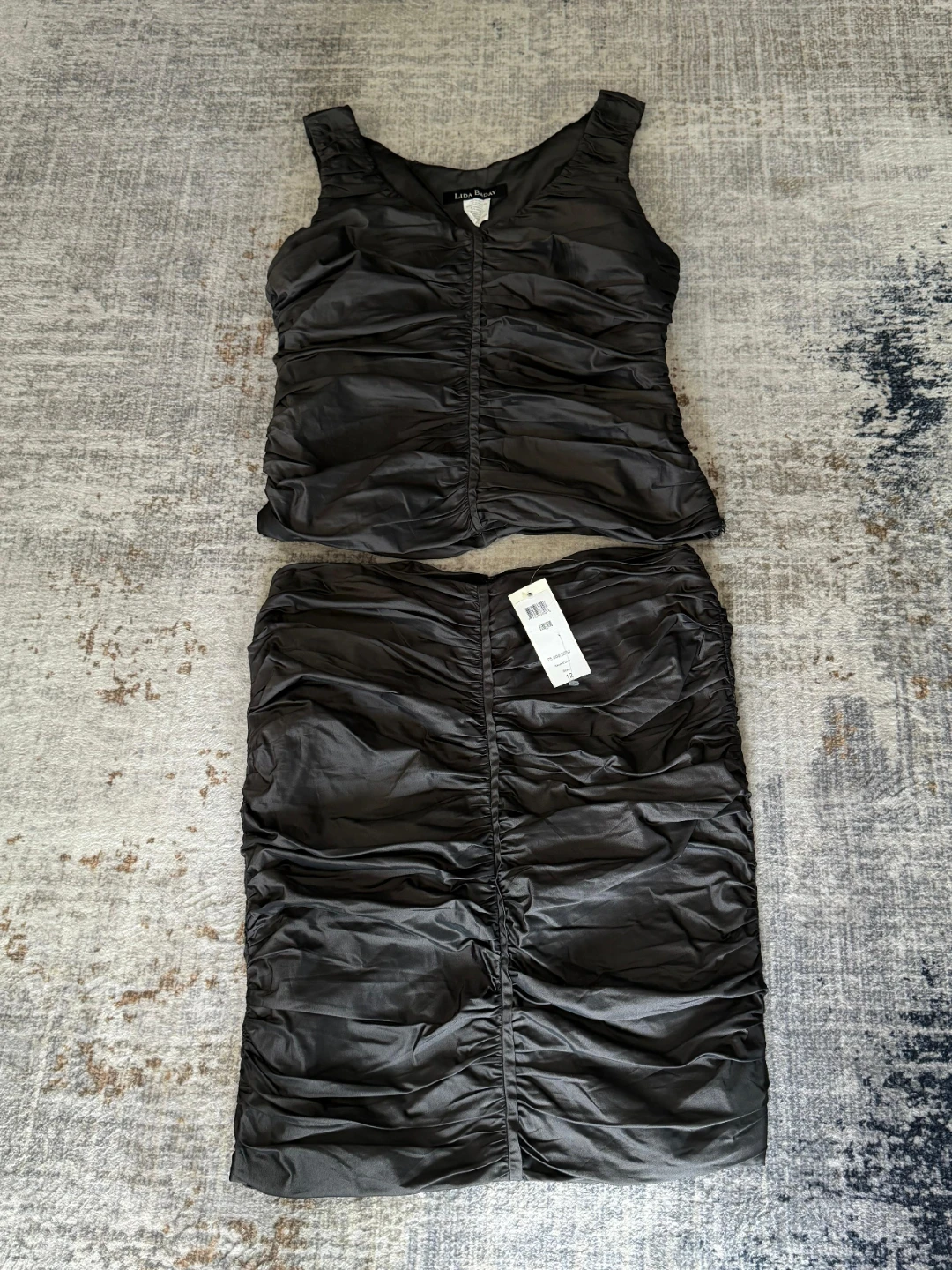 Lida Baday Grey Ruched Tank Top and Skirt Set