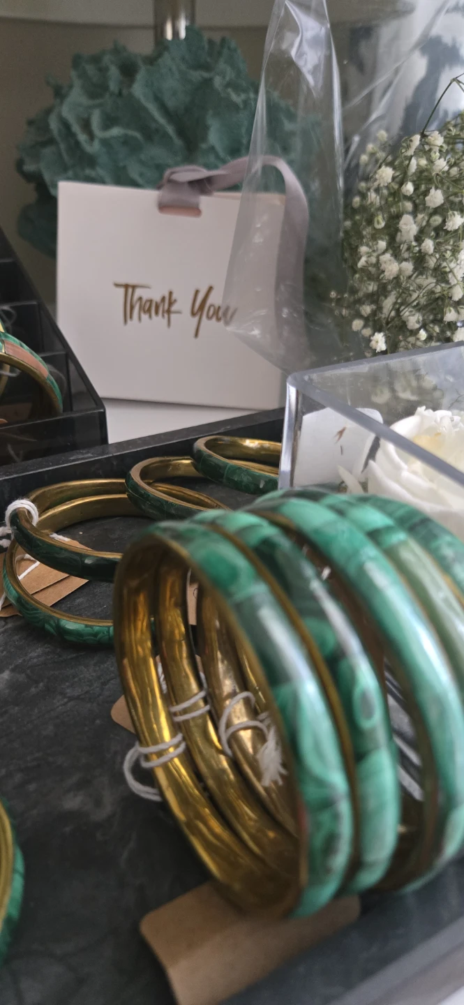 Malachite and brass bangles - photo 2