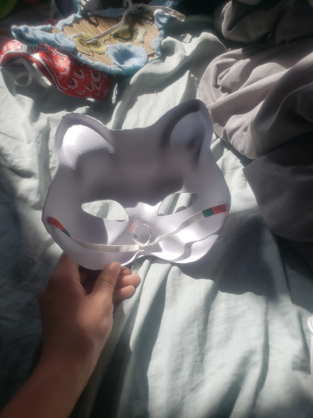 Hand-Painted Cat Mask with Festive Design - photo 4