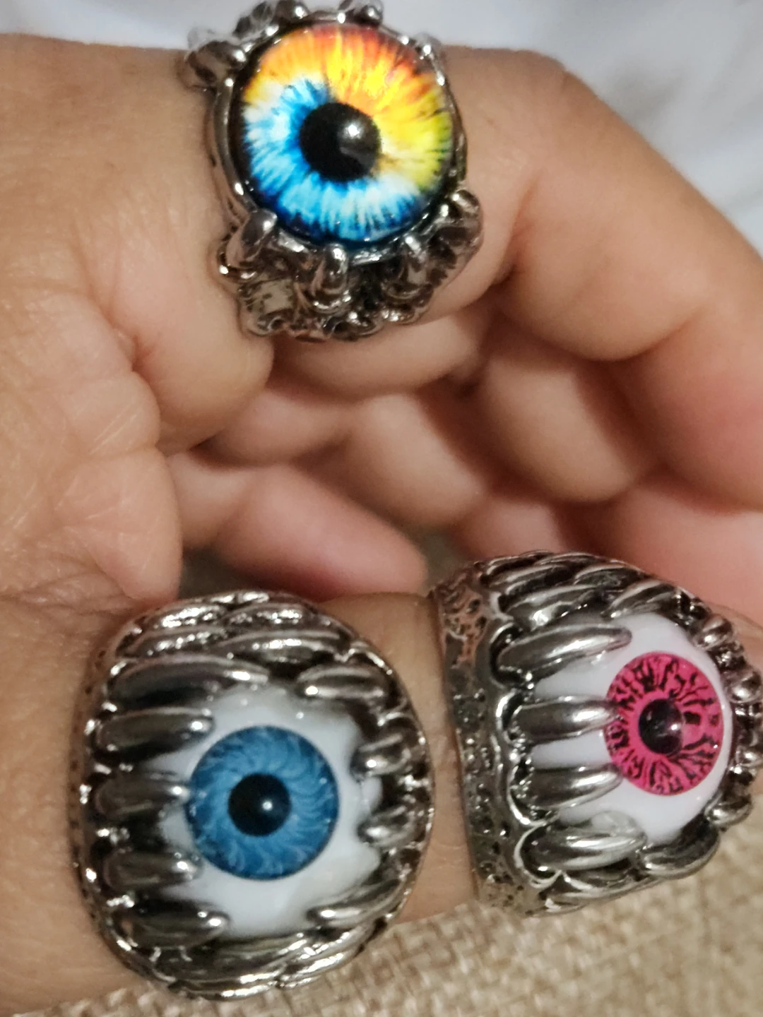 Set of 3 Eyeball Rings - Blue, Pink, and Rainbow