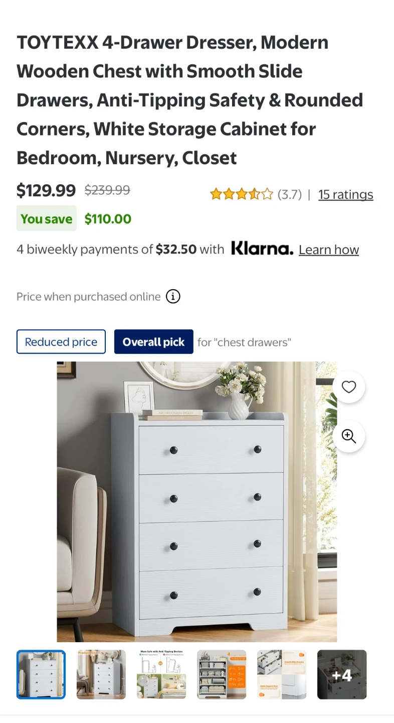 TOYTEXX 4-Drawer Dresser - White