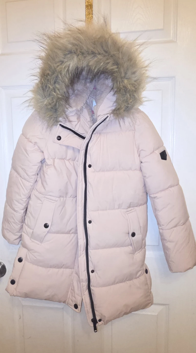 Sam Edelman Kids Pink Puffer Coat with Faux Fur Hood
