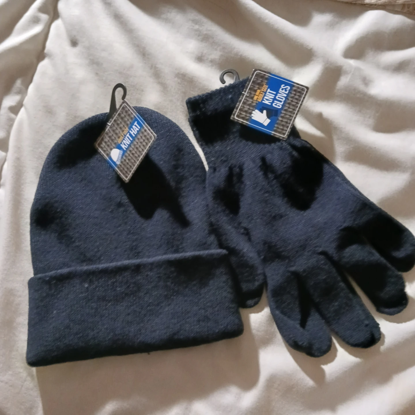 Dark Blue Knit Hat and Gloves Set