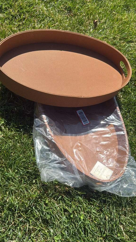 Brown Faux Leather Oval Serving Tray - photo 5