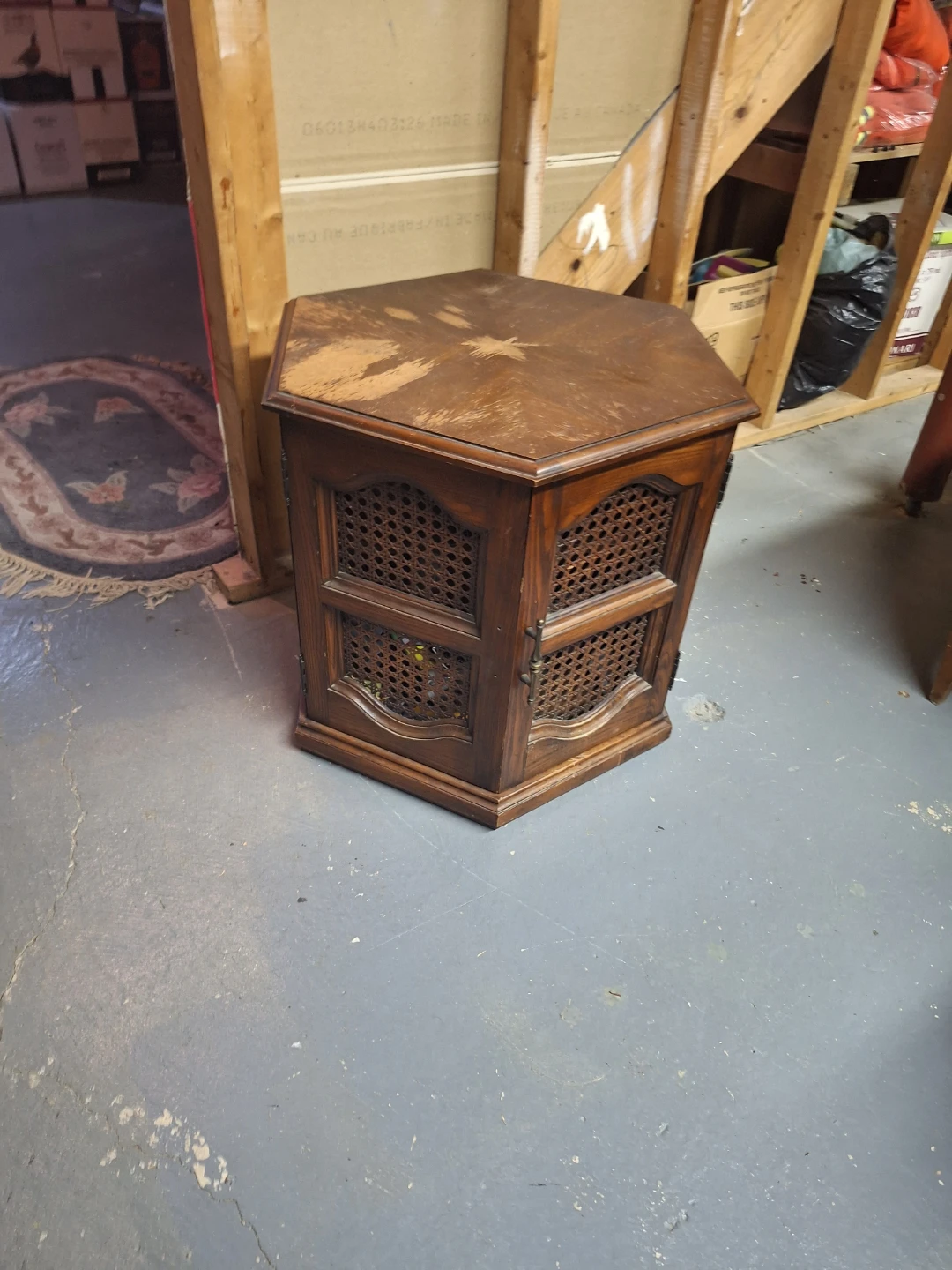 Vintage Hexagonal Wood & Cane Accent Table - photo 2