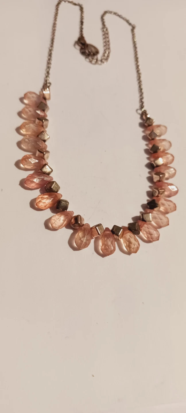 Peach Crystal Beaded Necklace with Gold Accents - photo 4