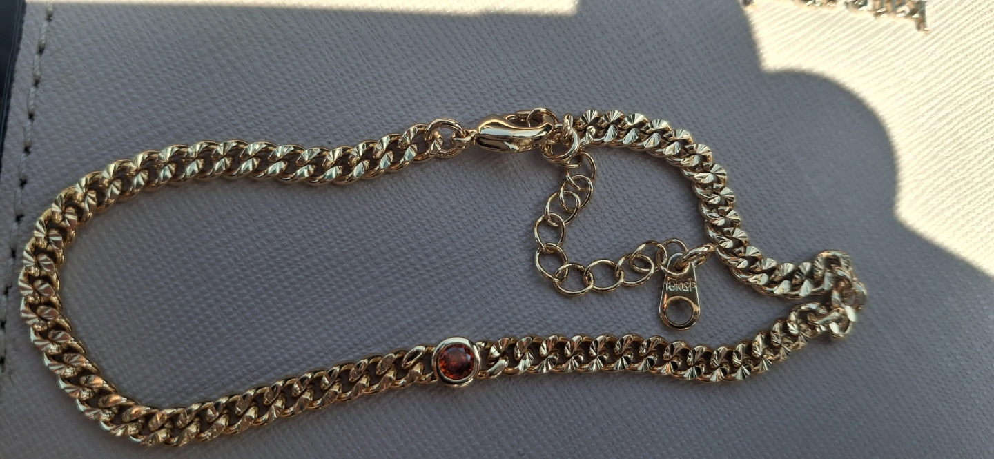 Gold Tone Chain Bracelet with Orange Gem