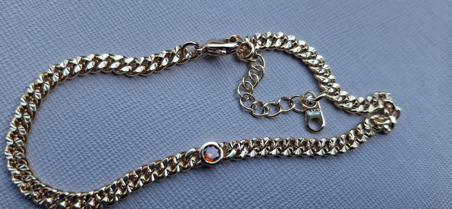 Gold Tone Chain Bracelet with Orange Gem - photo 2