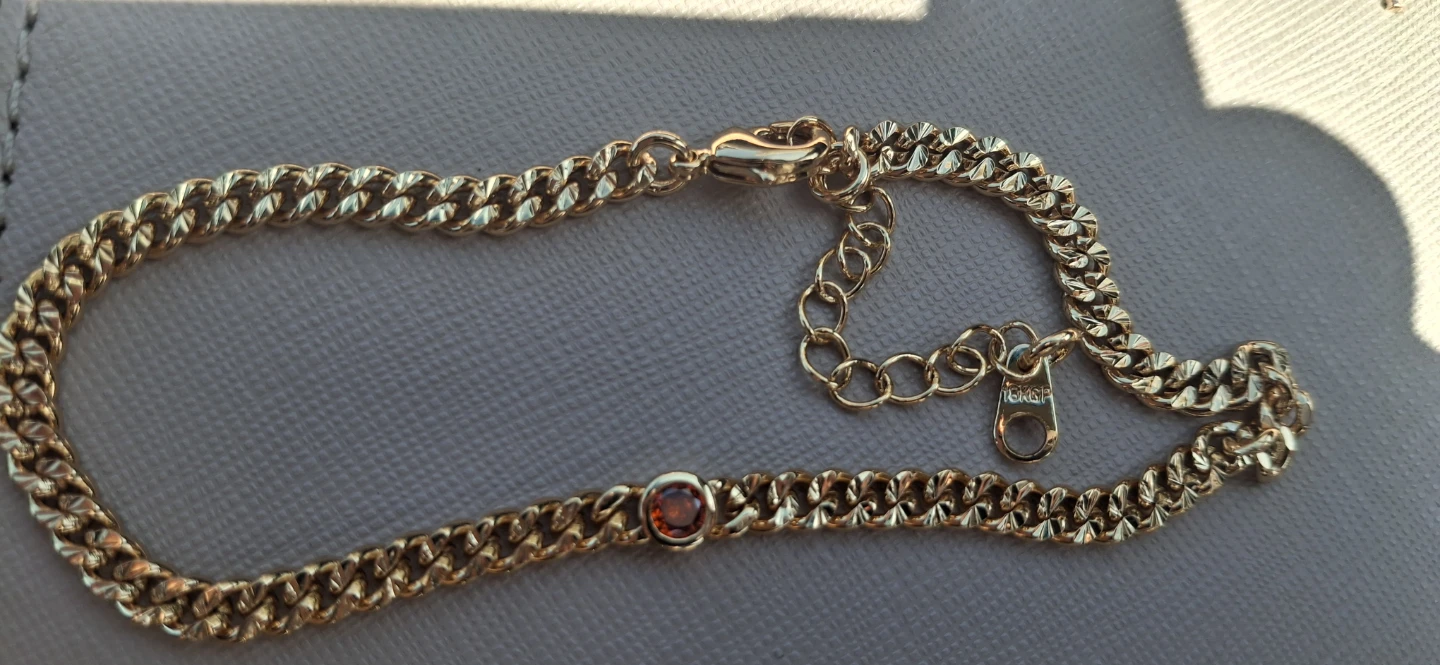 Gold Tone Chain Bracelet with Orange Gem - photo 4