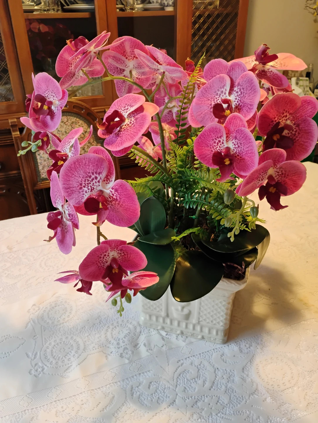 Artificial Pink Phaelanopsis Orchid ceramic vase - photo 2