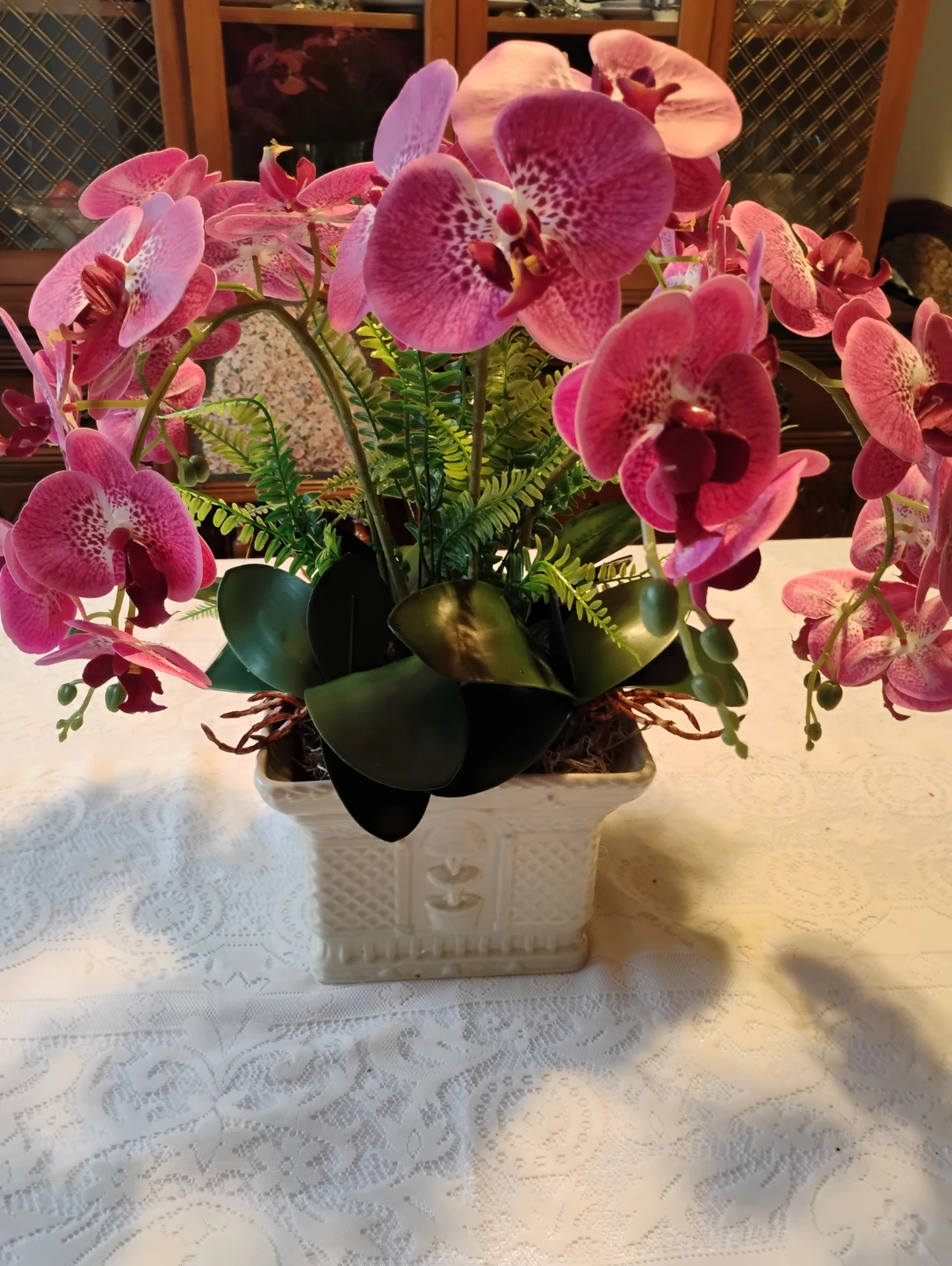 Artificial Pink Phaelanopsis Orchid ceramic vase - photo 3