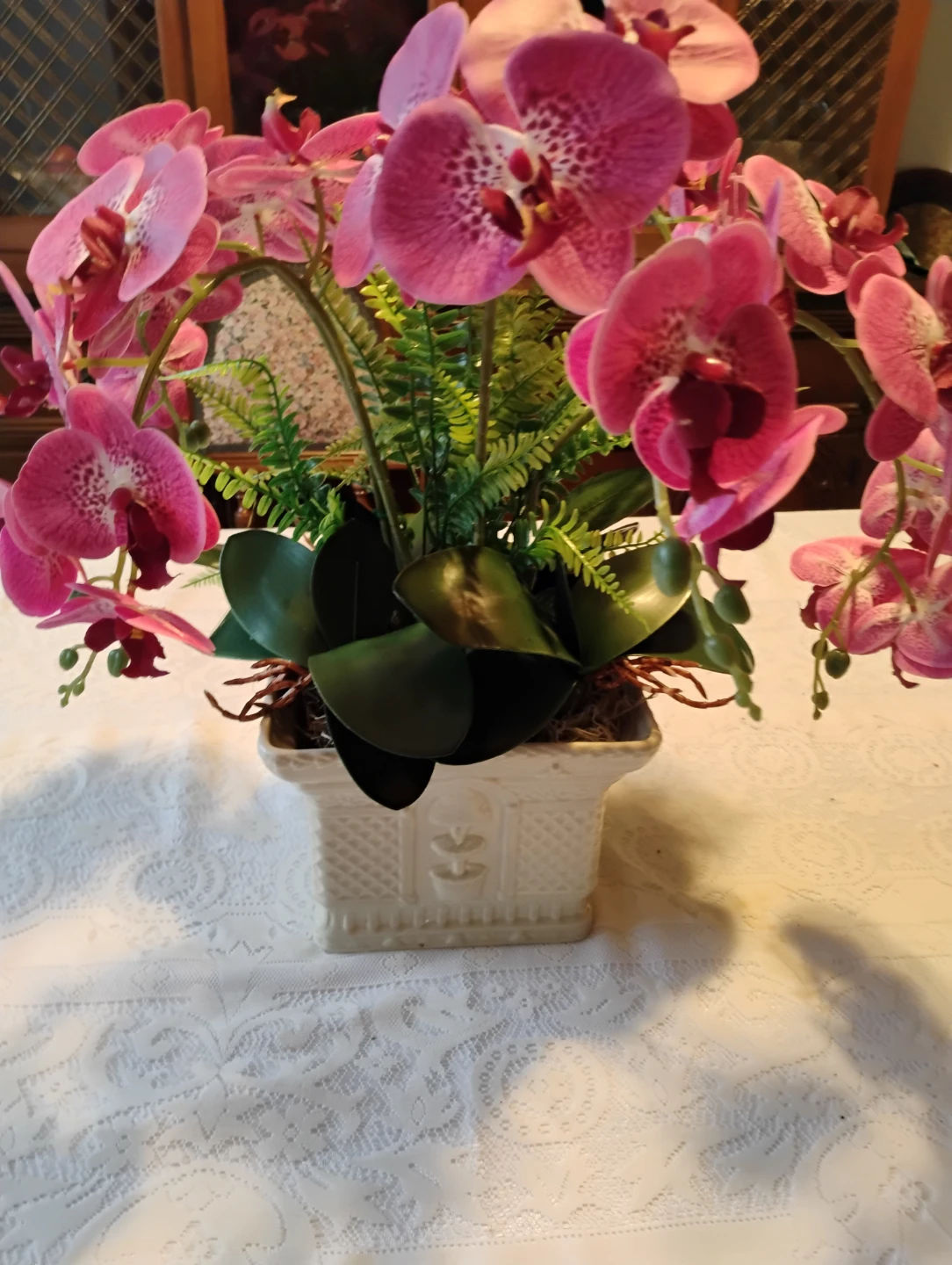 Artificial Pink Phaelanopsis Orchid ceramic vase - photo 4