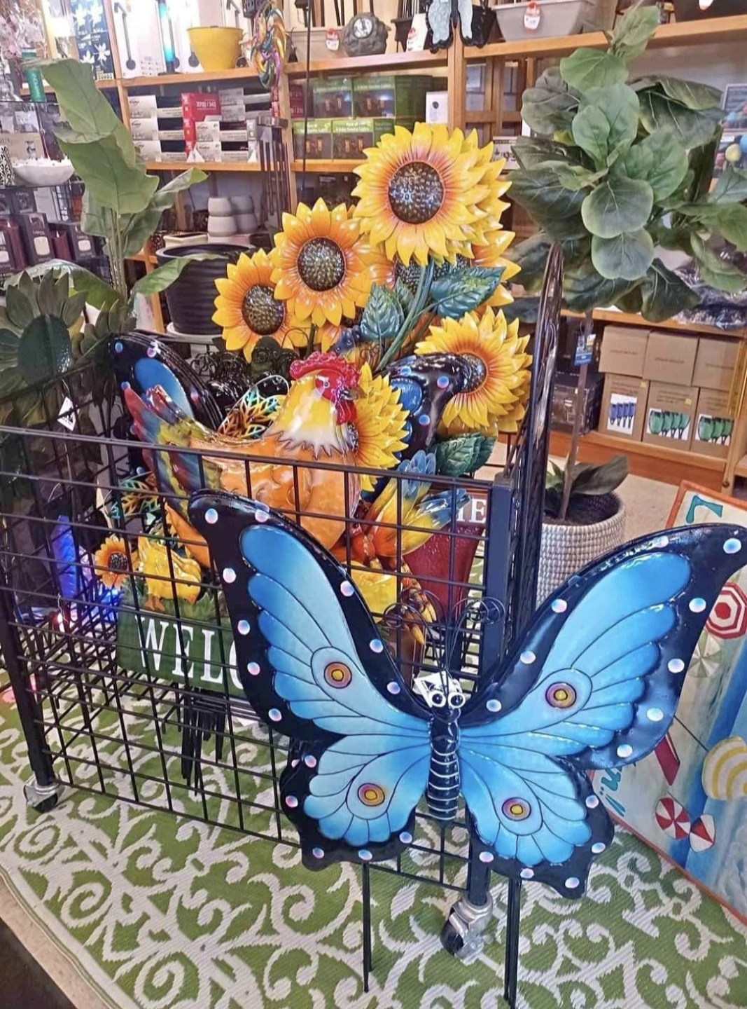 New Metal Sunflower's butterfly Welcome Sign Garden Decor .
