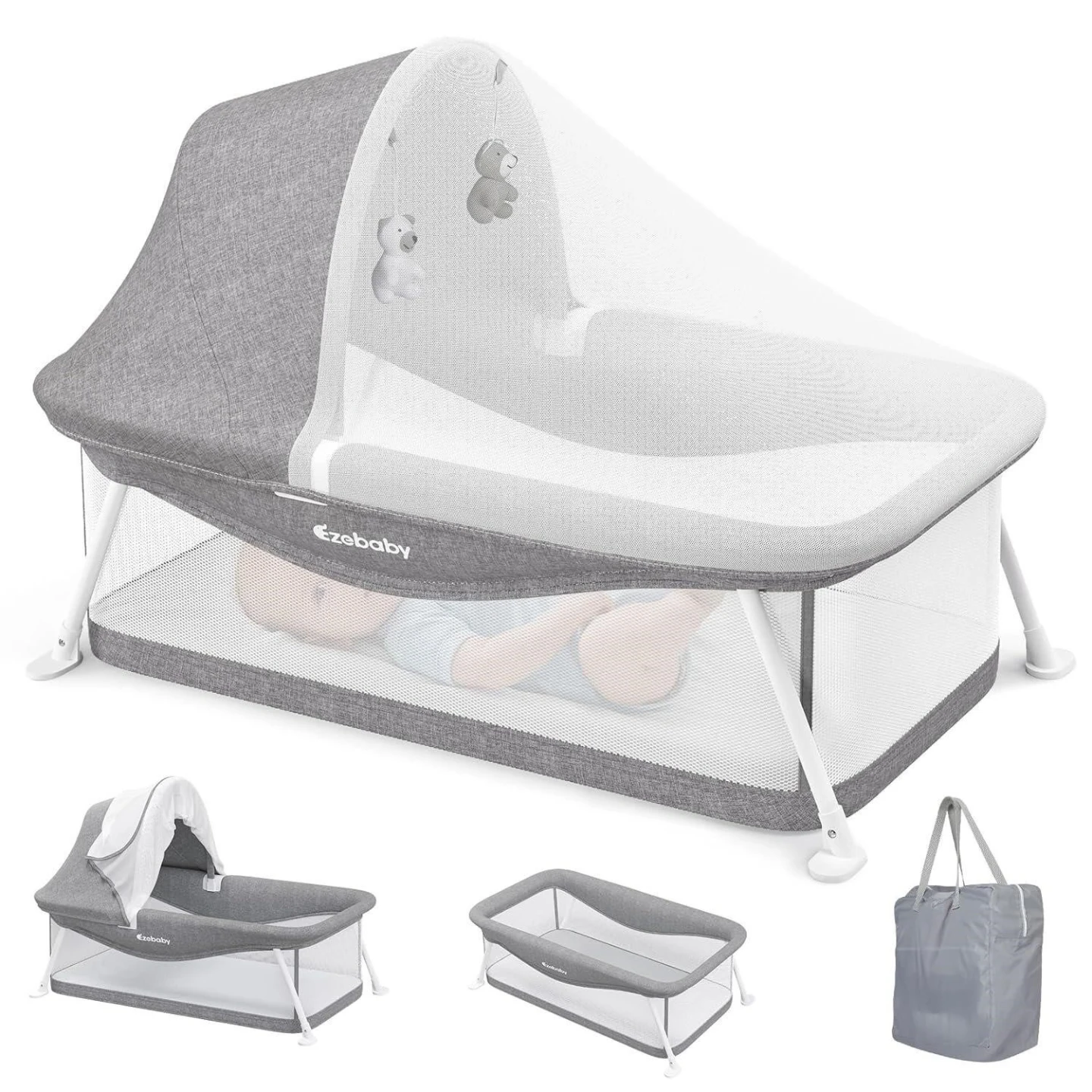 EzeBaby Portable Baby Bed BN002 with Canopy and Travel Bag