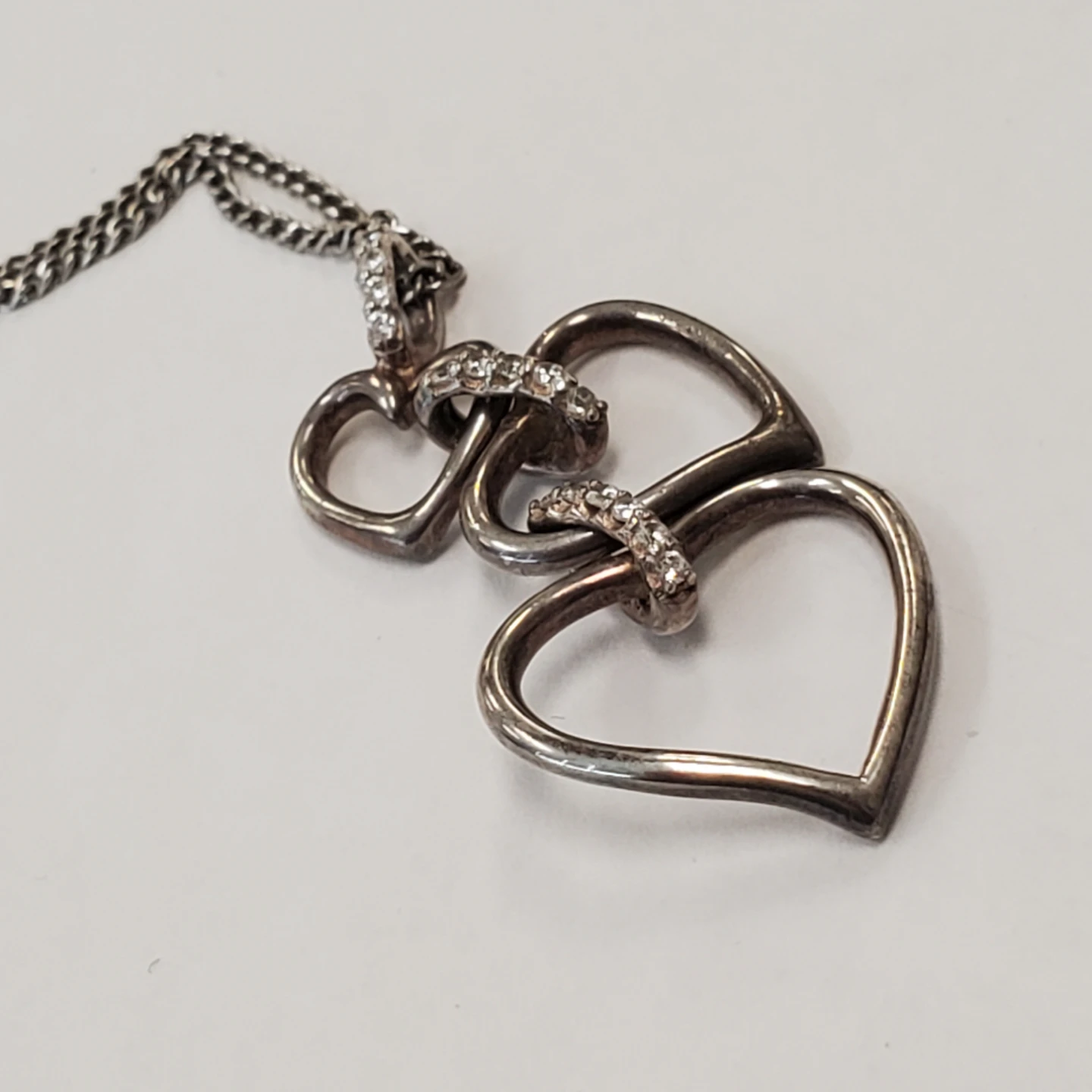 Sterling Silver 925 Triple Heart Necklace