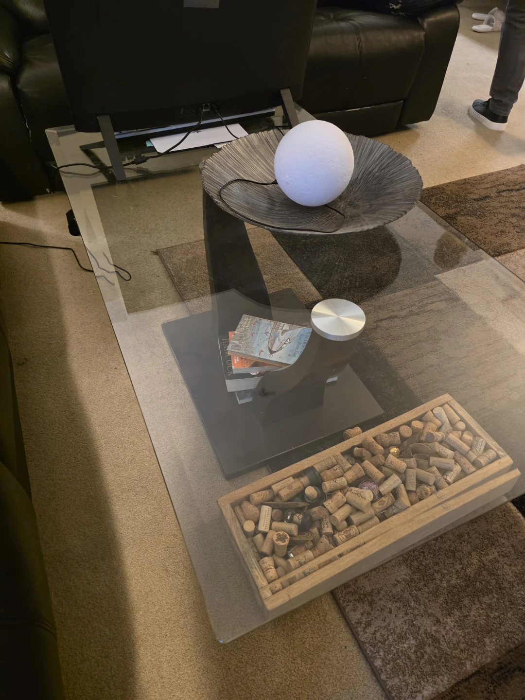 2 Glass Coffee Table with Black Base.