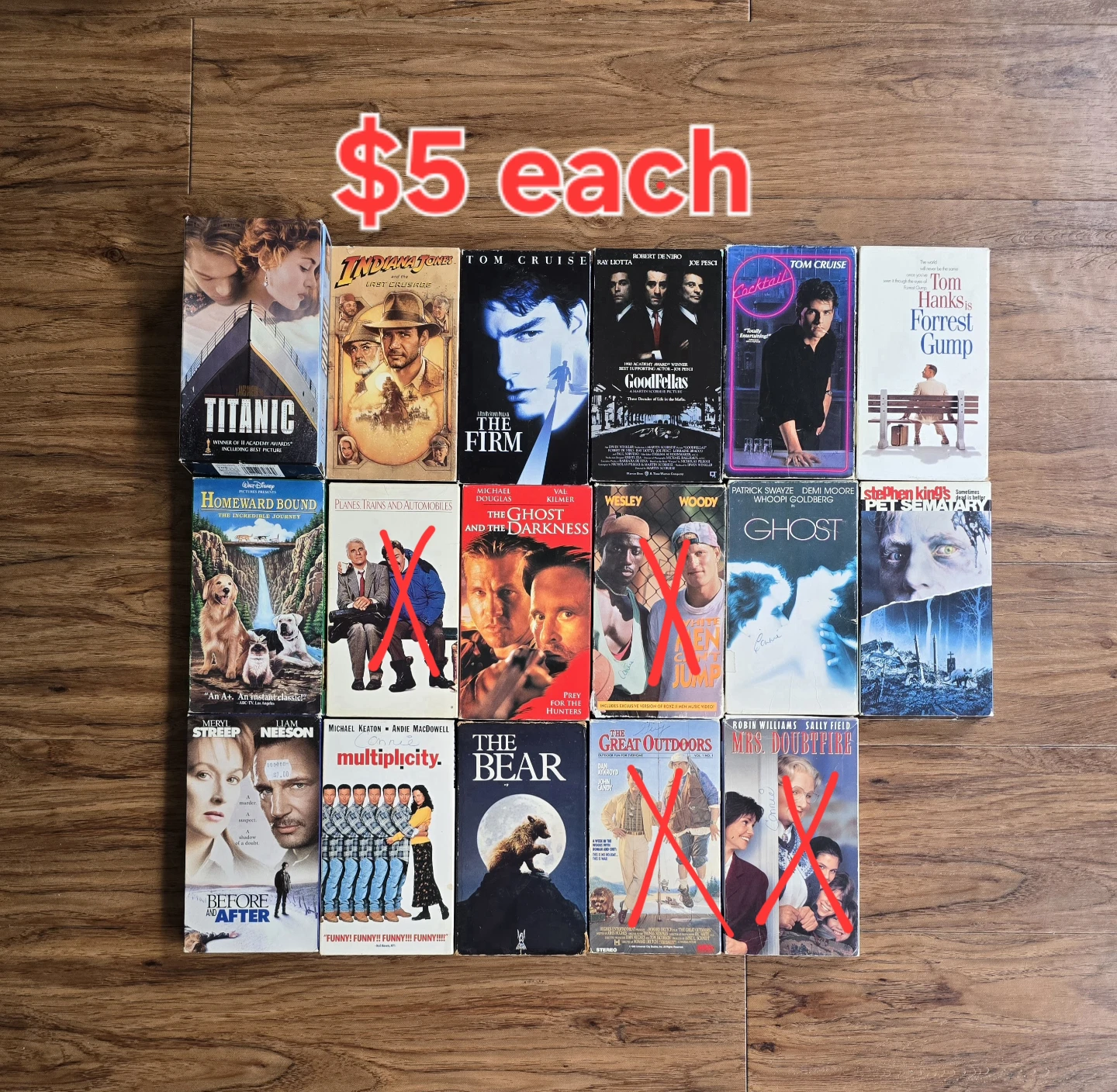 5$ each: VHS movie collection