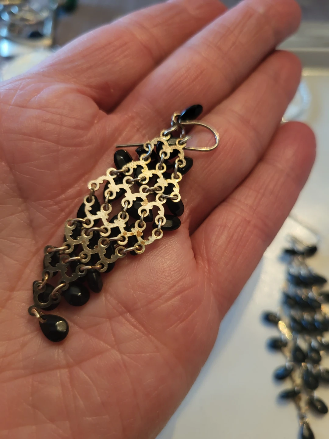 Black Beaded Chandelier Earrings - photo 3