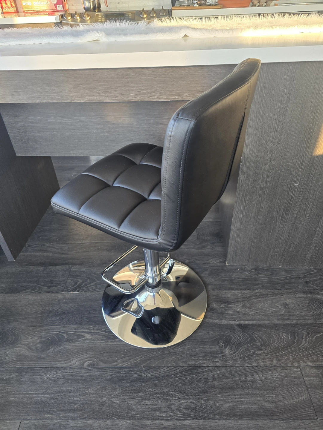 Adjustable Swivel Bar Stool - Black Faux Leather